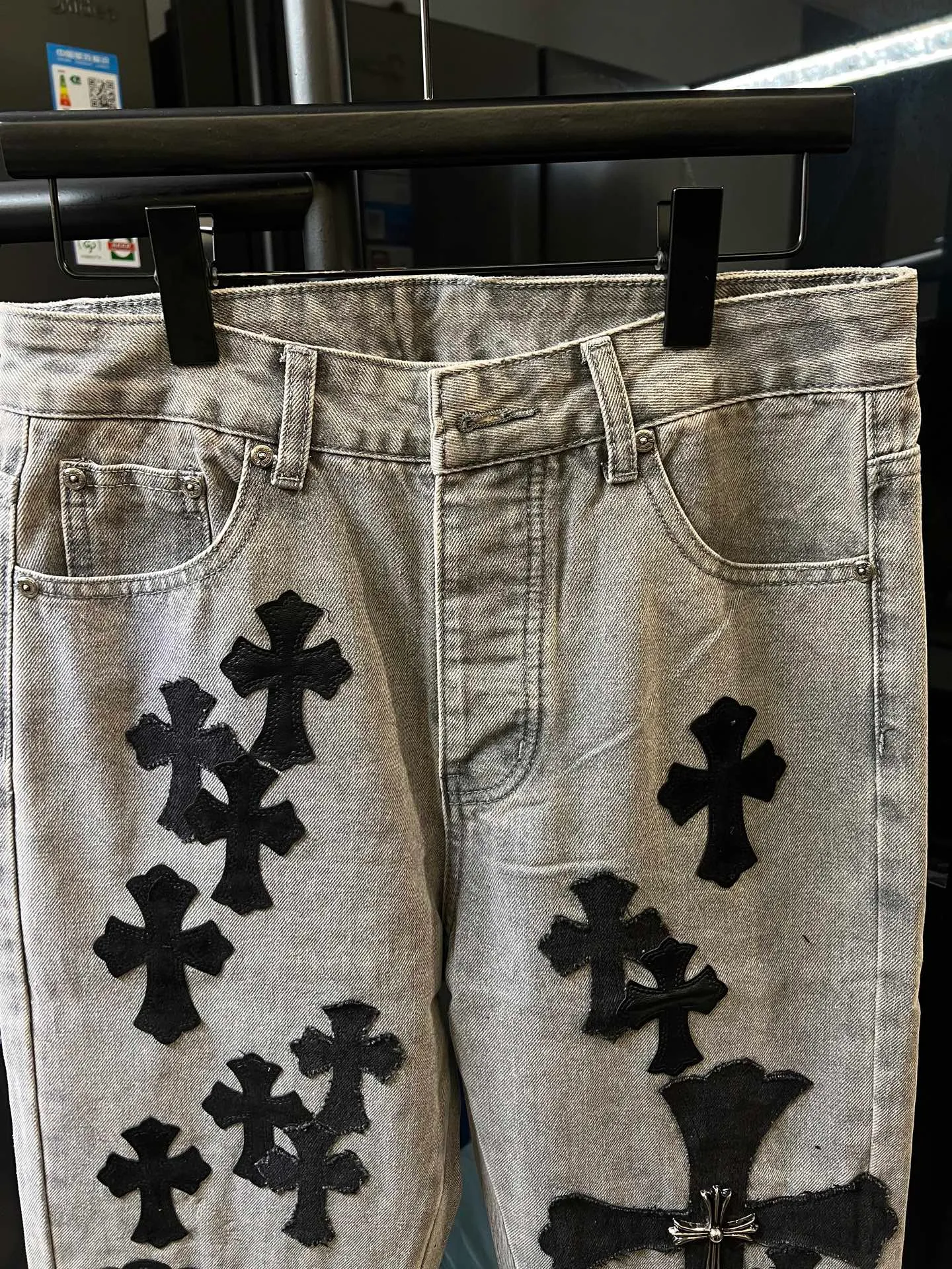 P270 [Special Version] Chrome Hearts/Chrome Heart 25Ss CH Large Cross Limited Blue Ox King Jeans (Gray) Size: 28 30 32 34 36 (corresponding to s-xxl) Detailed sizes can be found in Figure 9